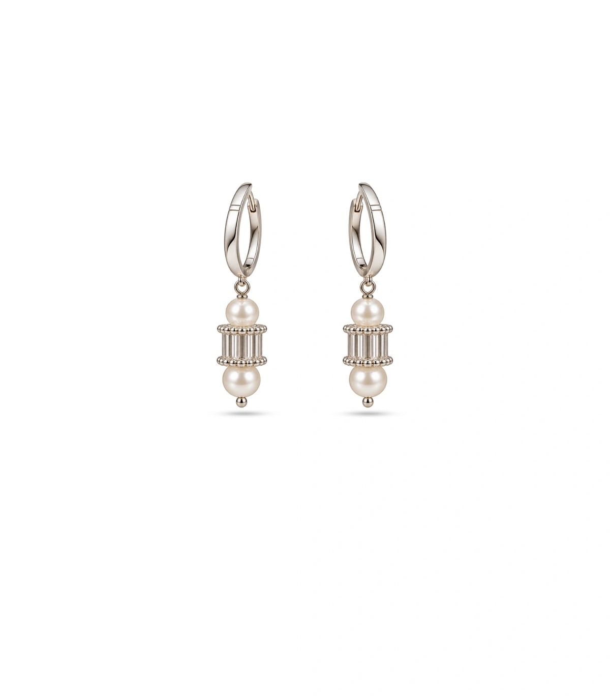 Rhodium Plated Crystal Drum & Pearl Hoop Earrings