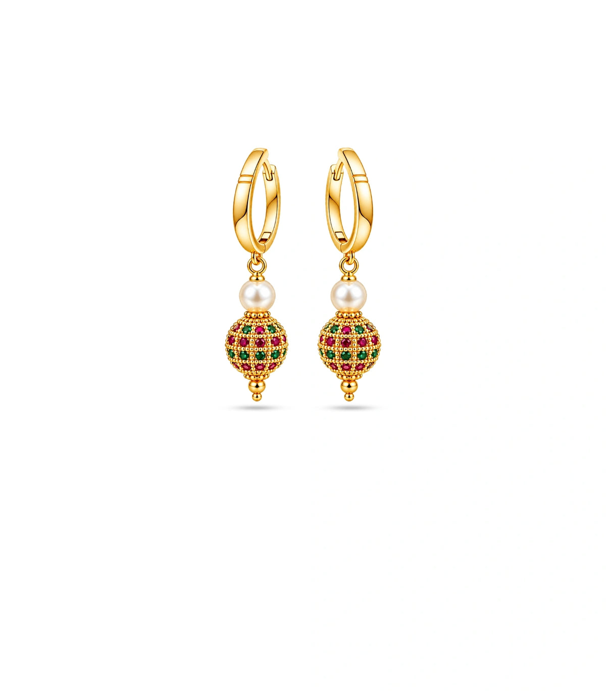 Gold Plated Multi AD & Pearl Hoop Earrings