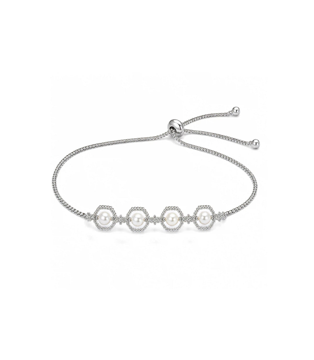 Rhodium Plated Pearl Bolo Bracelet