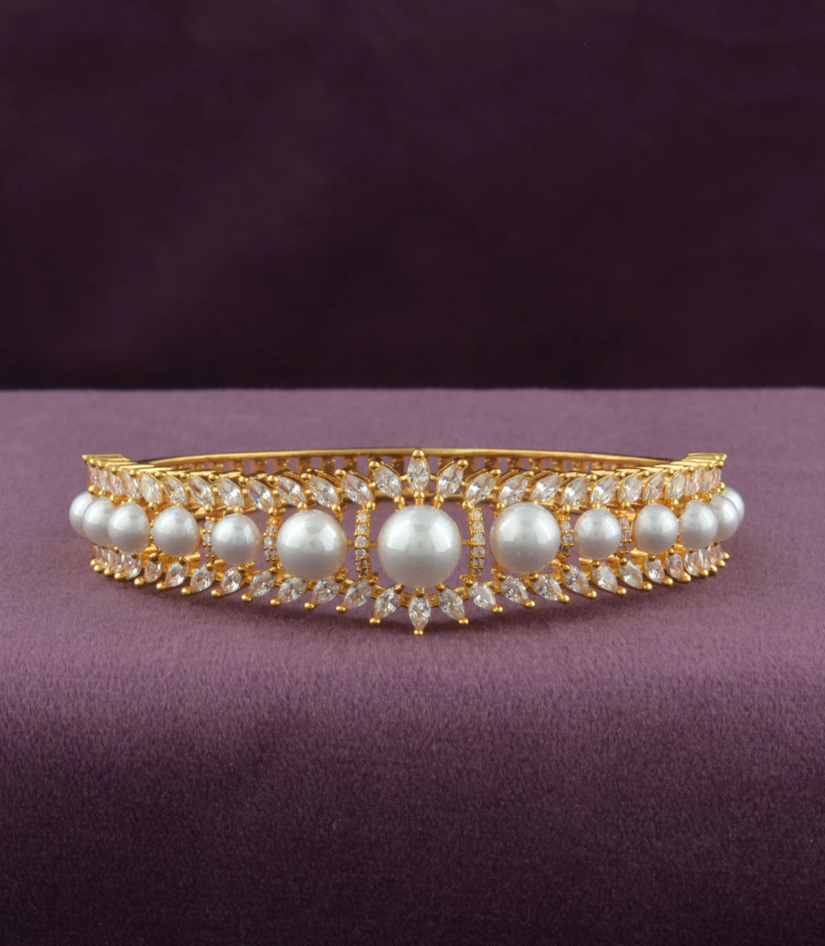 Gold Plated Pearl Solitaire AD Flexible Bracelet