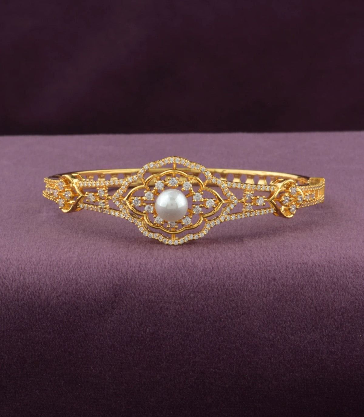 Gold Plated Floral Medallion AD Flexible Bracelet