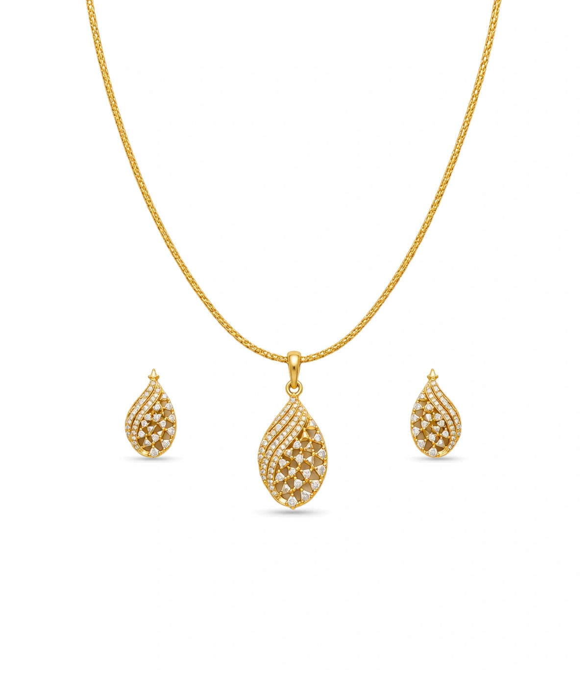 Gold Plated Delicate Fancy CZ Chain Pendant Set