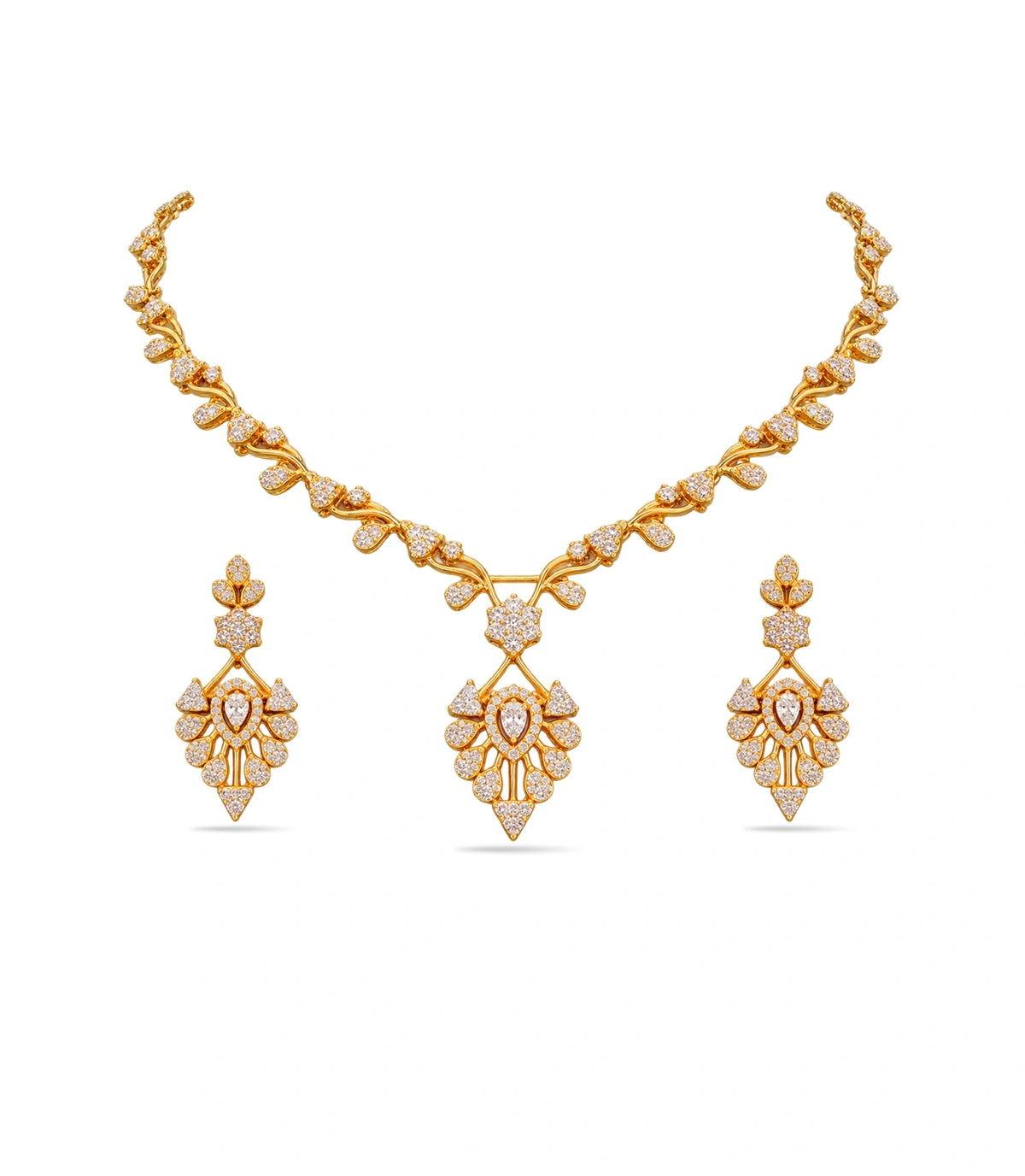 Gold Plated Medallion AD Necklace Set