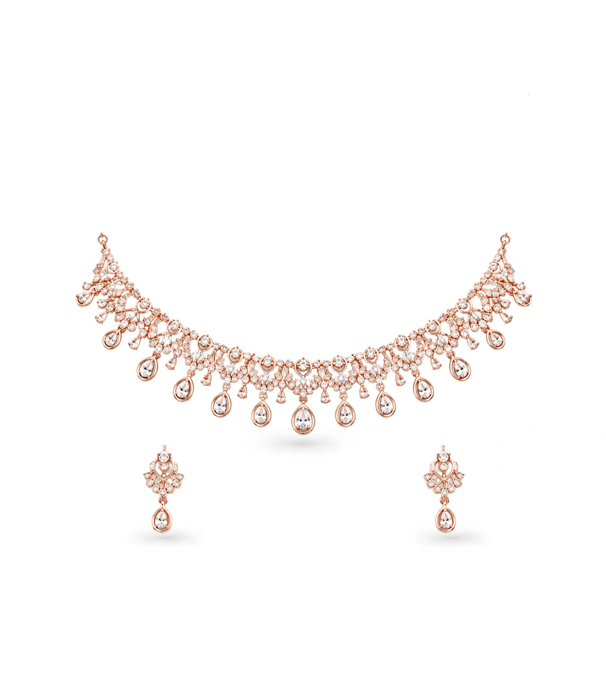 Rose Gold Plated Ethereal Dewdrop CZ Necklace Set