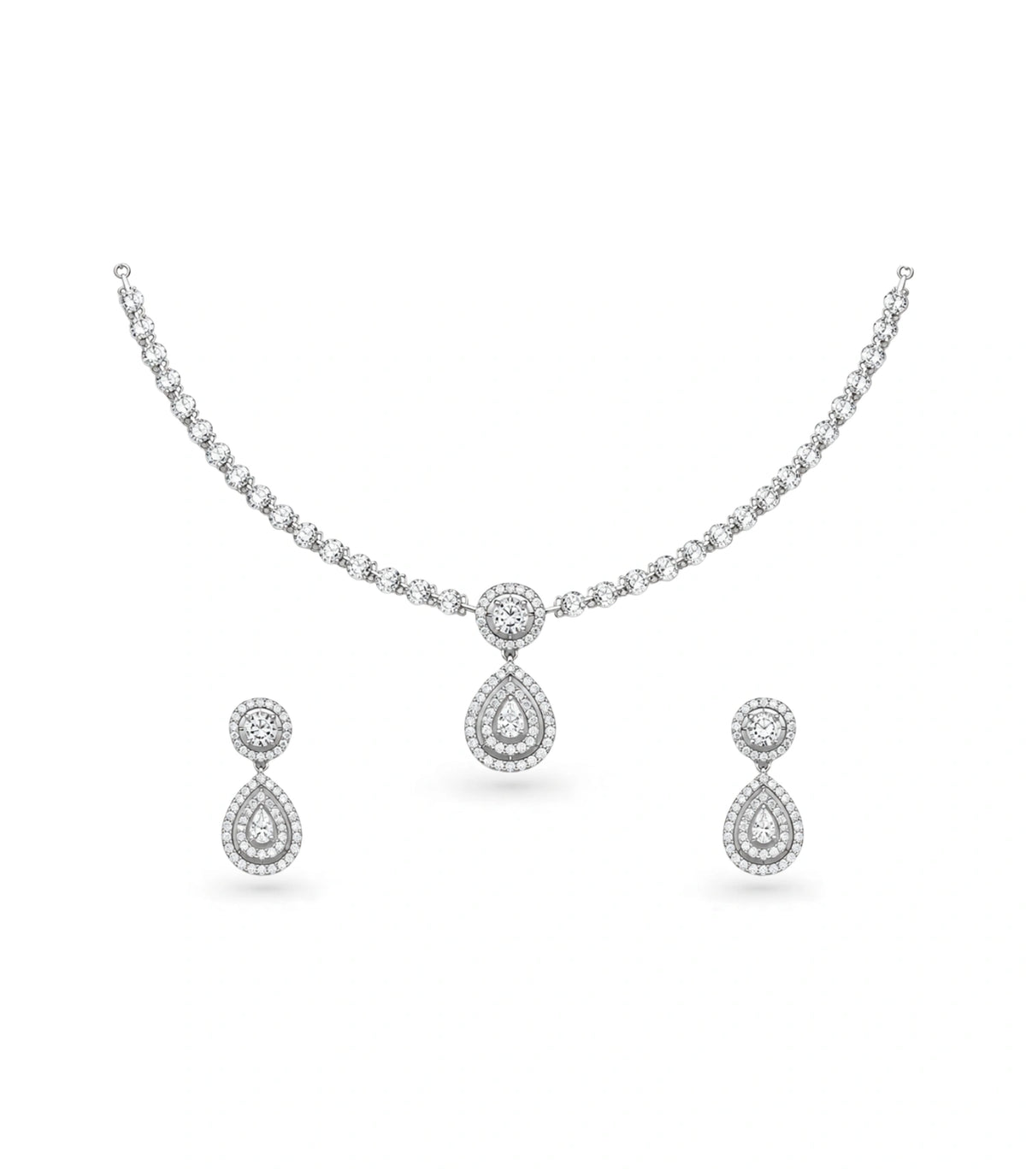 Rhodium Plated Starlight CZ Necklace Set