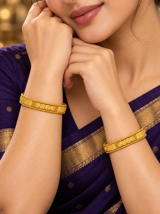 Gold Plated Festive Coin & Square Bangle Set