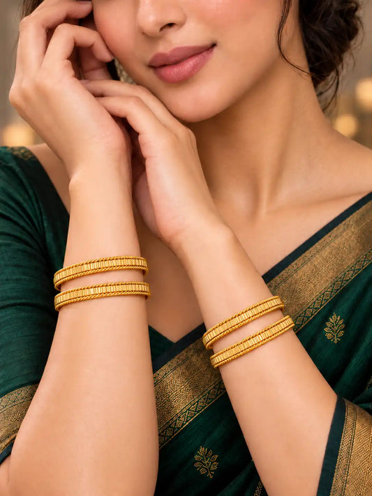 Gold Plated Everyday Grid Bangle Set