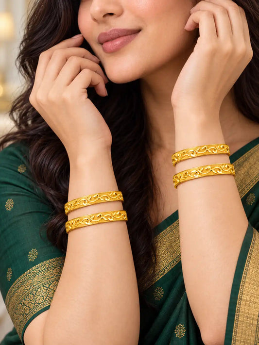 Gold Plated Festive Floral Vine Bangle Set