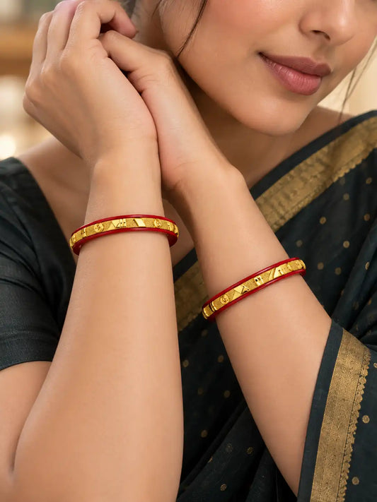 Gold Plated Red Pola Bangle Set