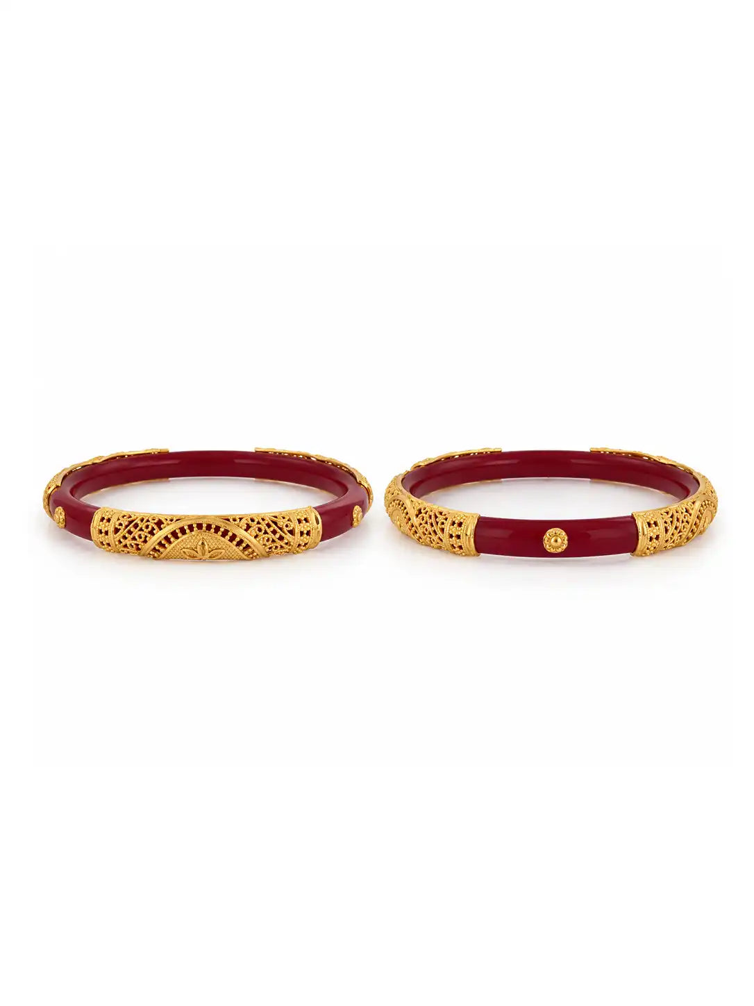 Gold Plated Wedding Red Crescent Filigree Pola Bangle Set