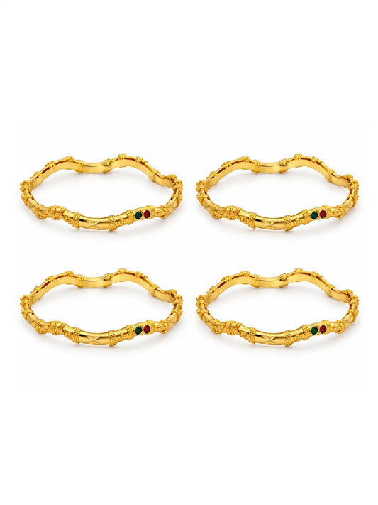 Gold Plated Twisted Designer Stone Bangle Set