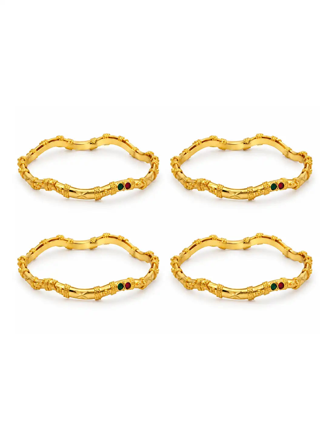 Gold Plated Twisted Designer Stone Bangle Set