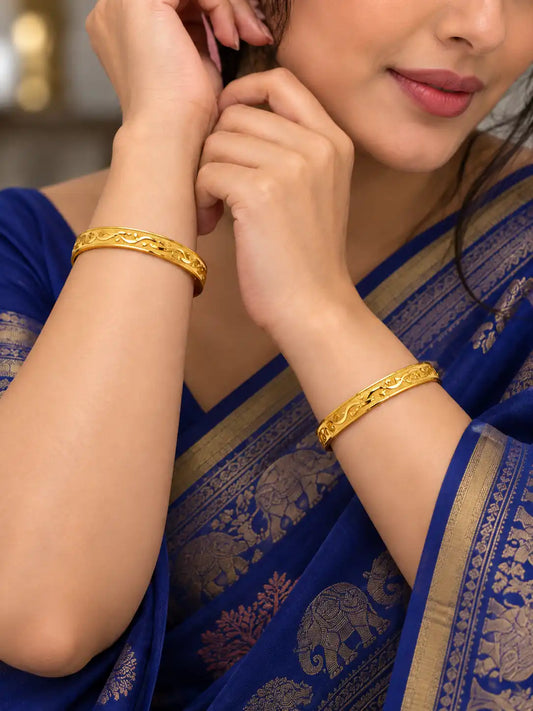 Gold Plated Festive Curved Leaf Bangle Set