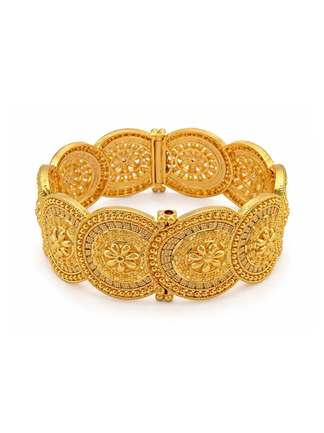 Gold Plated Wedding Floral Medallion Single Bangle