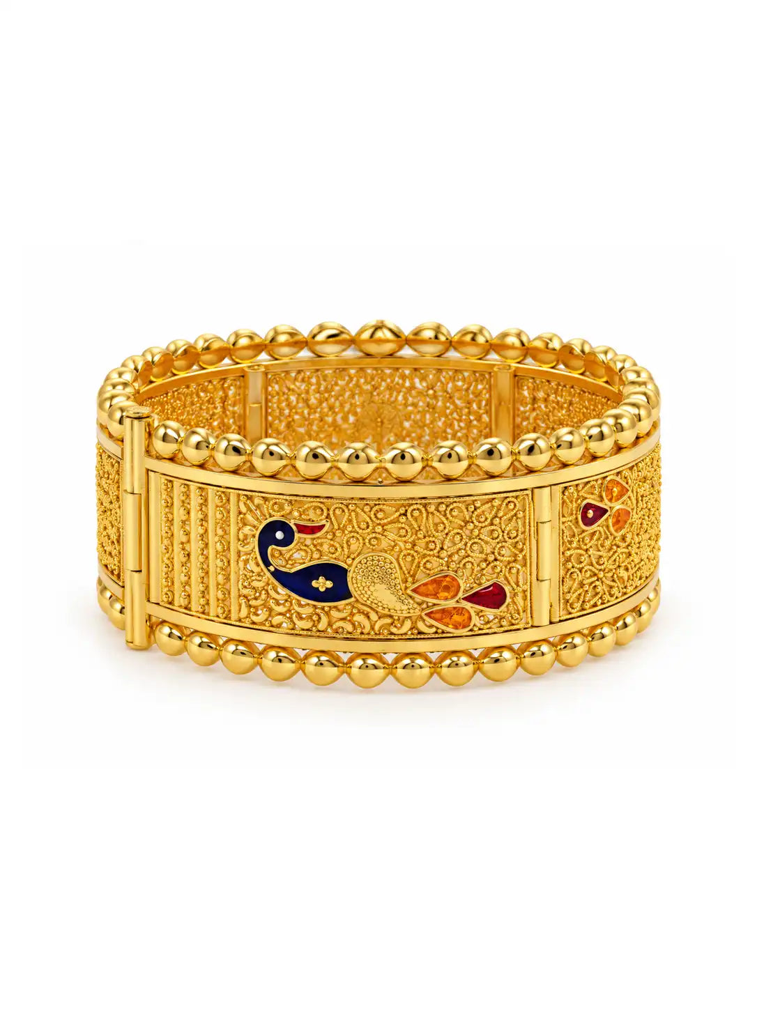 Gold Plated Wedding Enamel Peacock Chur Single Bangle