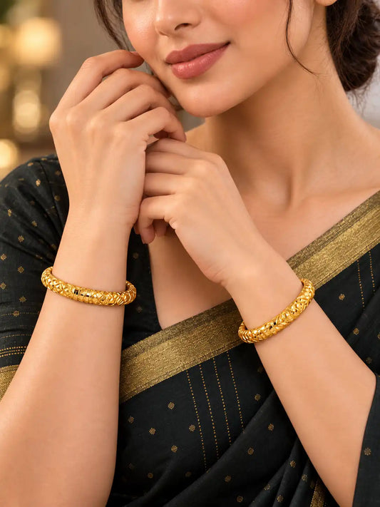 Gold Plated Wedding Floral Barrel Cut Kada