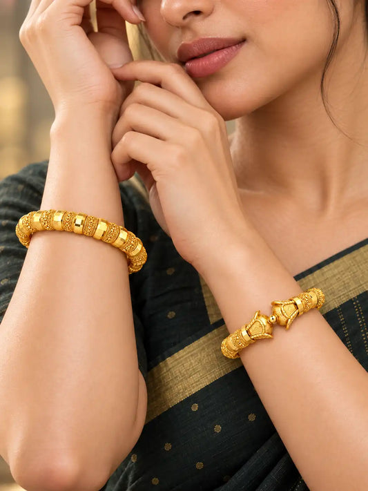 Gold Plated Wedding Ball & Floral Kada