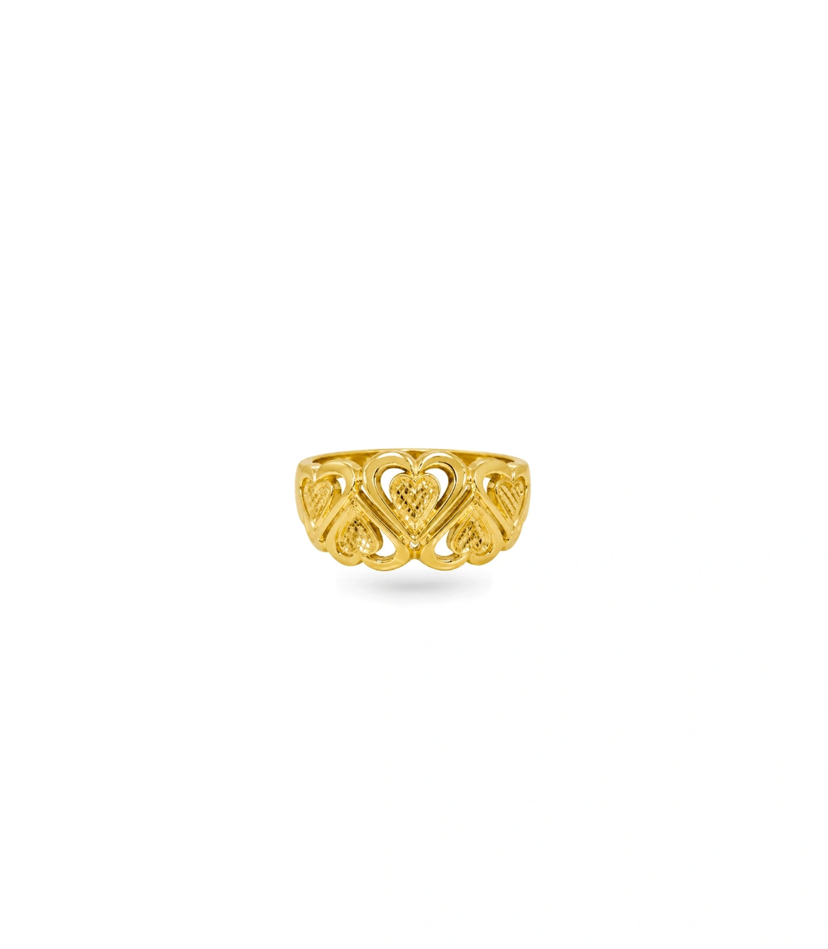 Gold Plated Textured Heart Pattern Finger Ring