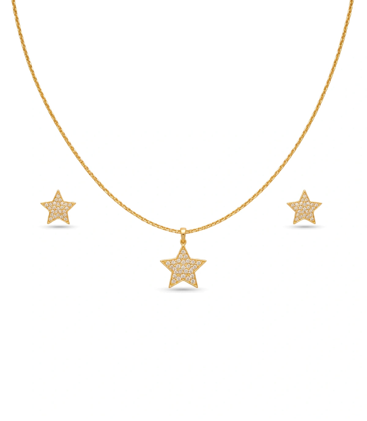 Gold Plated Delicate Star AD Chain Pendant Set