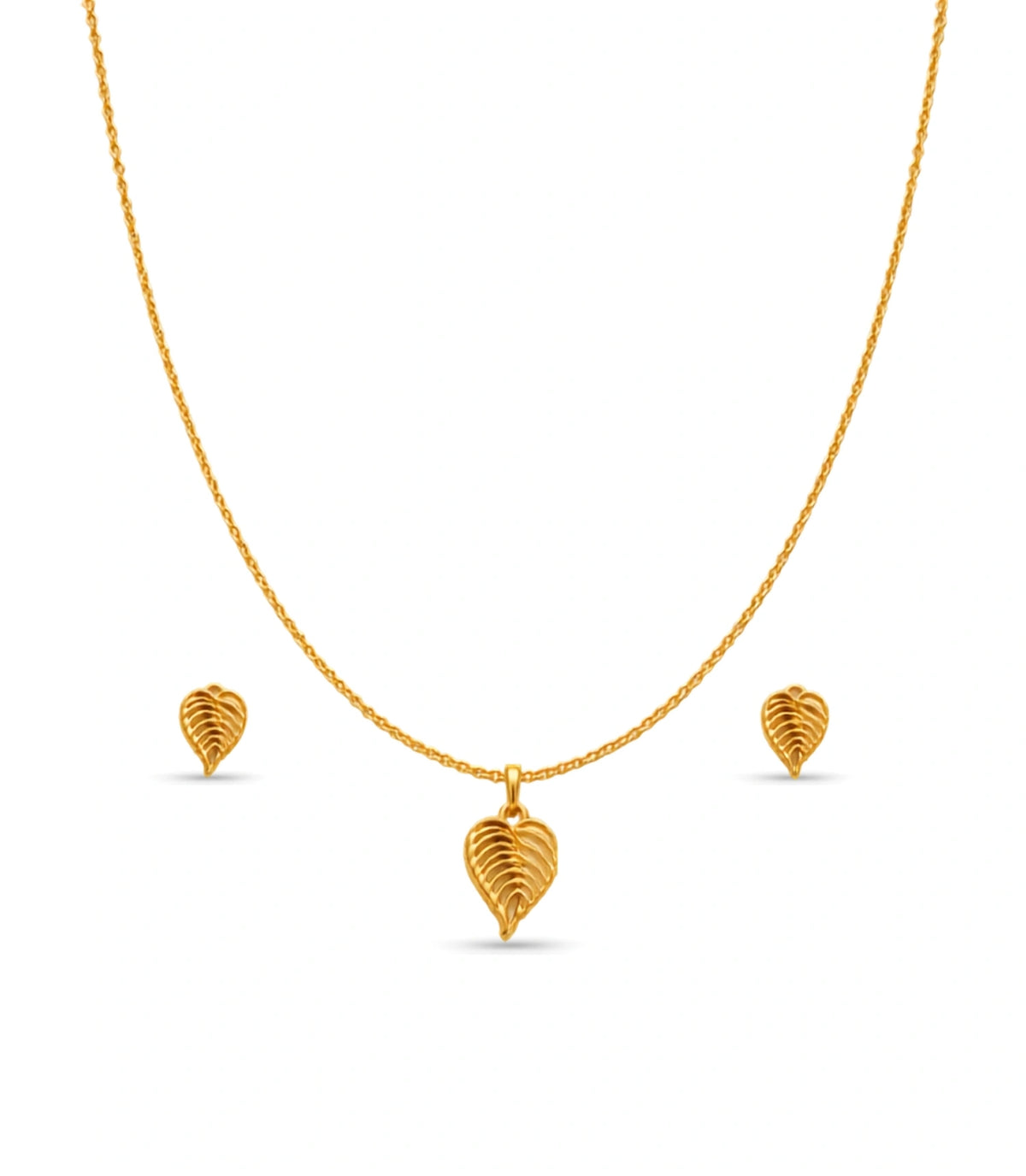Gold Plated Delicate Heart Leaf AD Chain Pendant Set