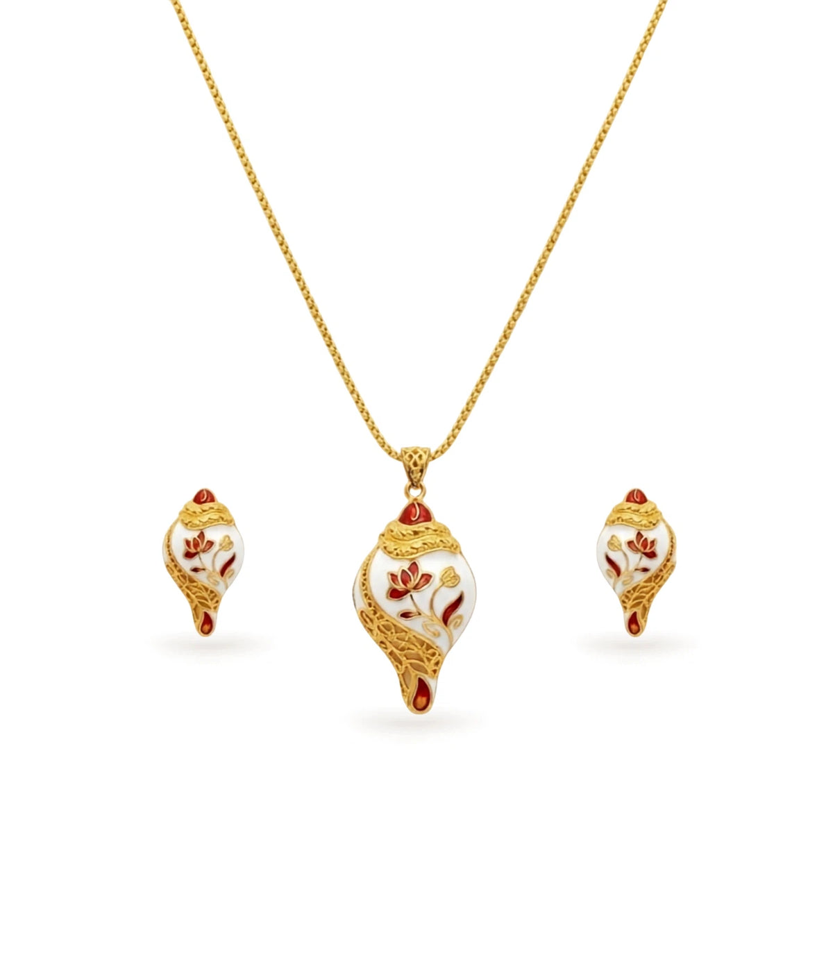 Gold Plated Sankh Enamel Chain Pendant Set