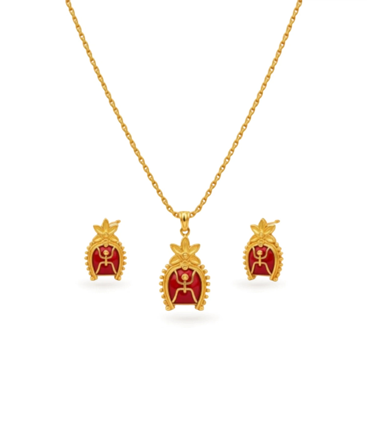 Gold Plated Swastik Enamel Chain Pendant Set