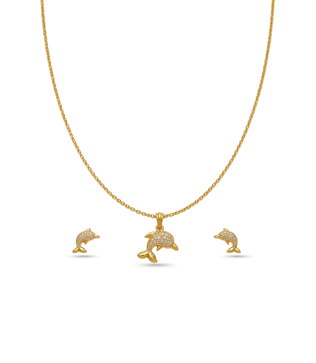 Gold Plated Delicate Dolphin AD Chain Pendant Set