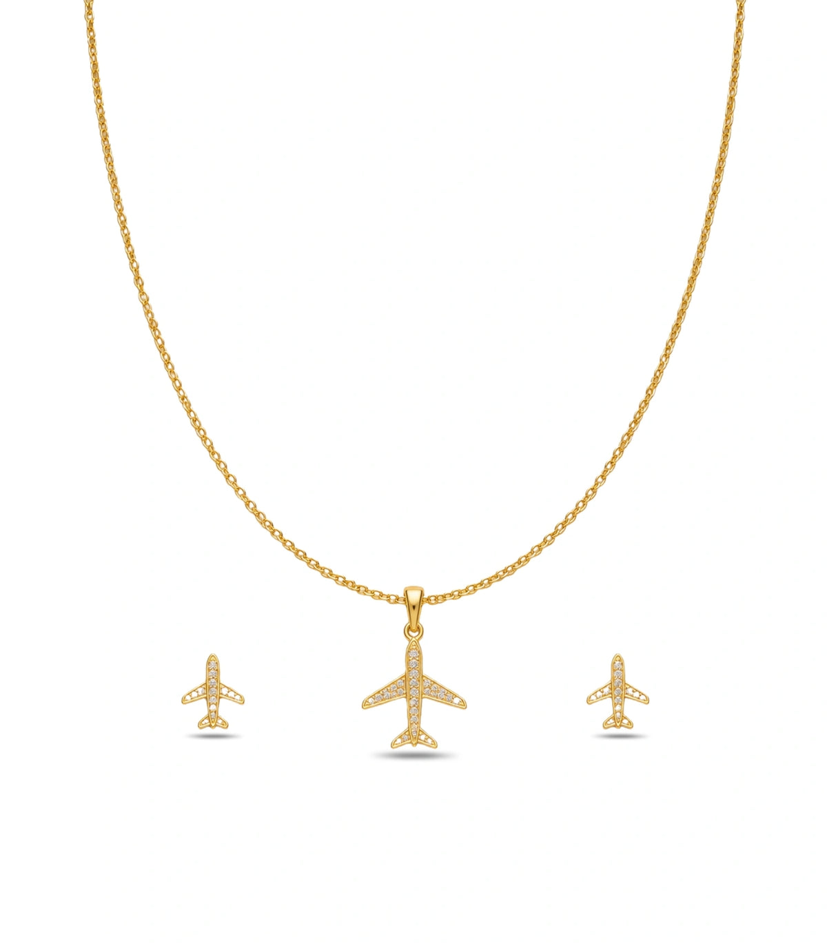 Gold Plated Delicate Aeroplane AD Chain Pendant Set
