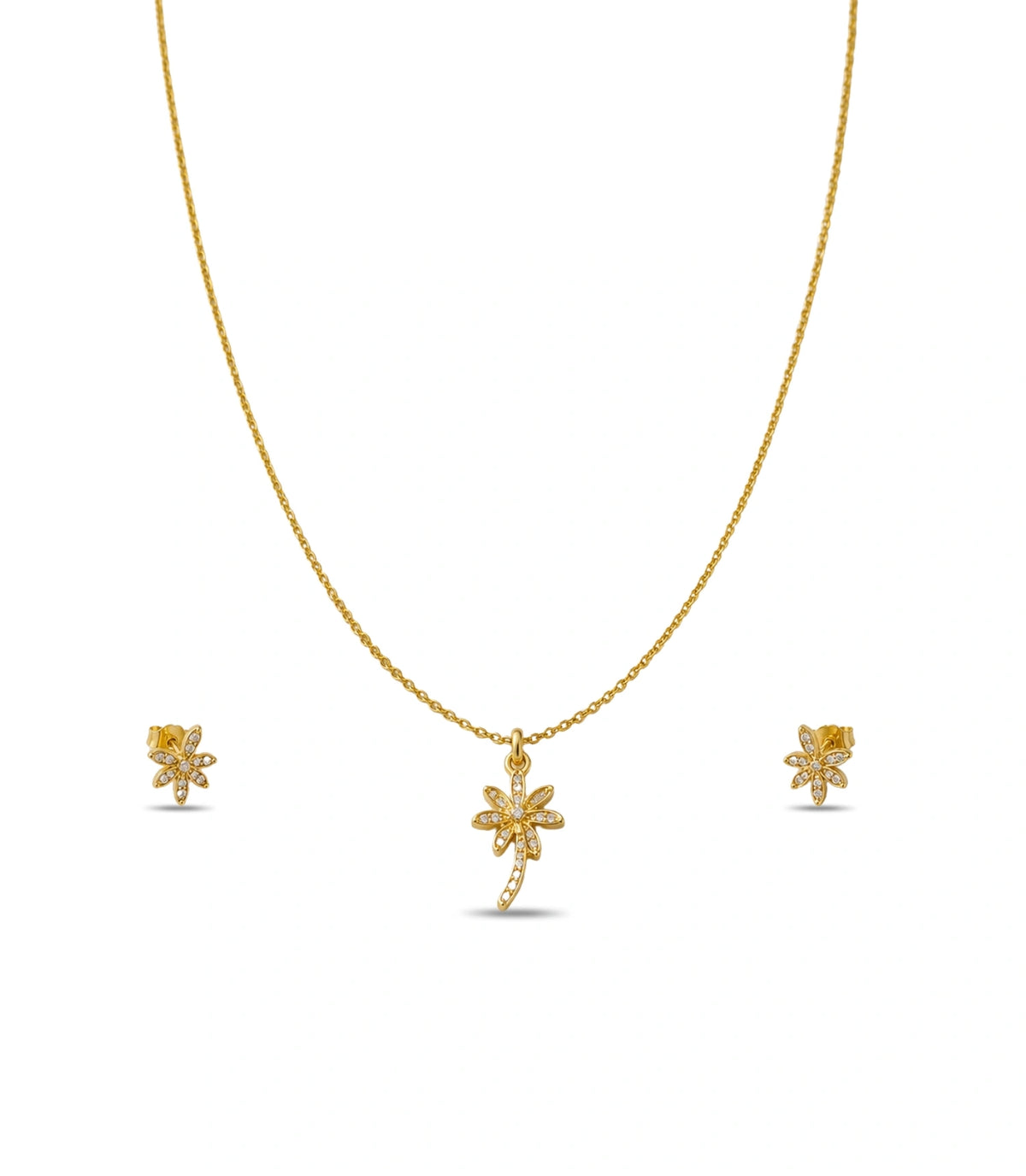 Gold Plated Delicate Palm Tree AD Chain Pendant Set