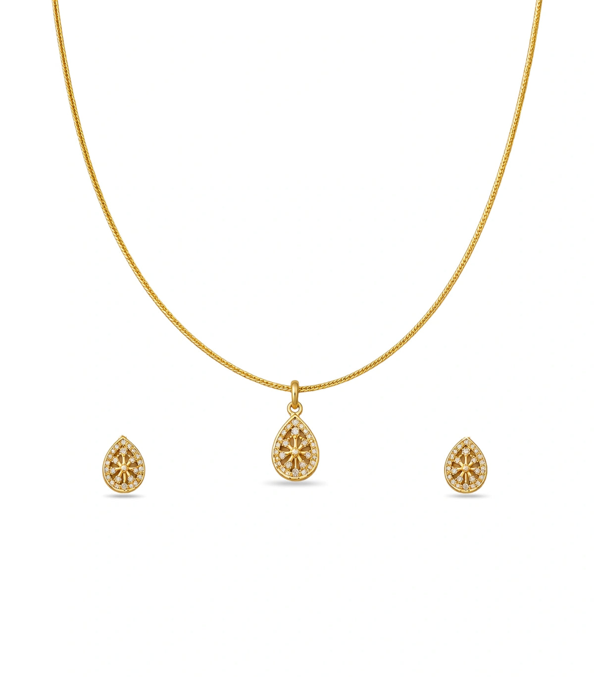 Gold Plated Delicate Glimmering AD Chain Pendant Set