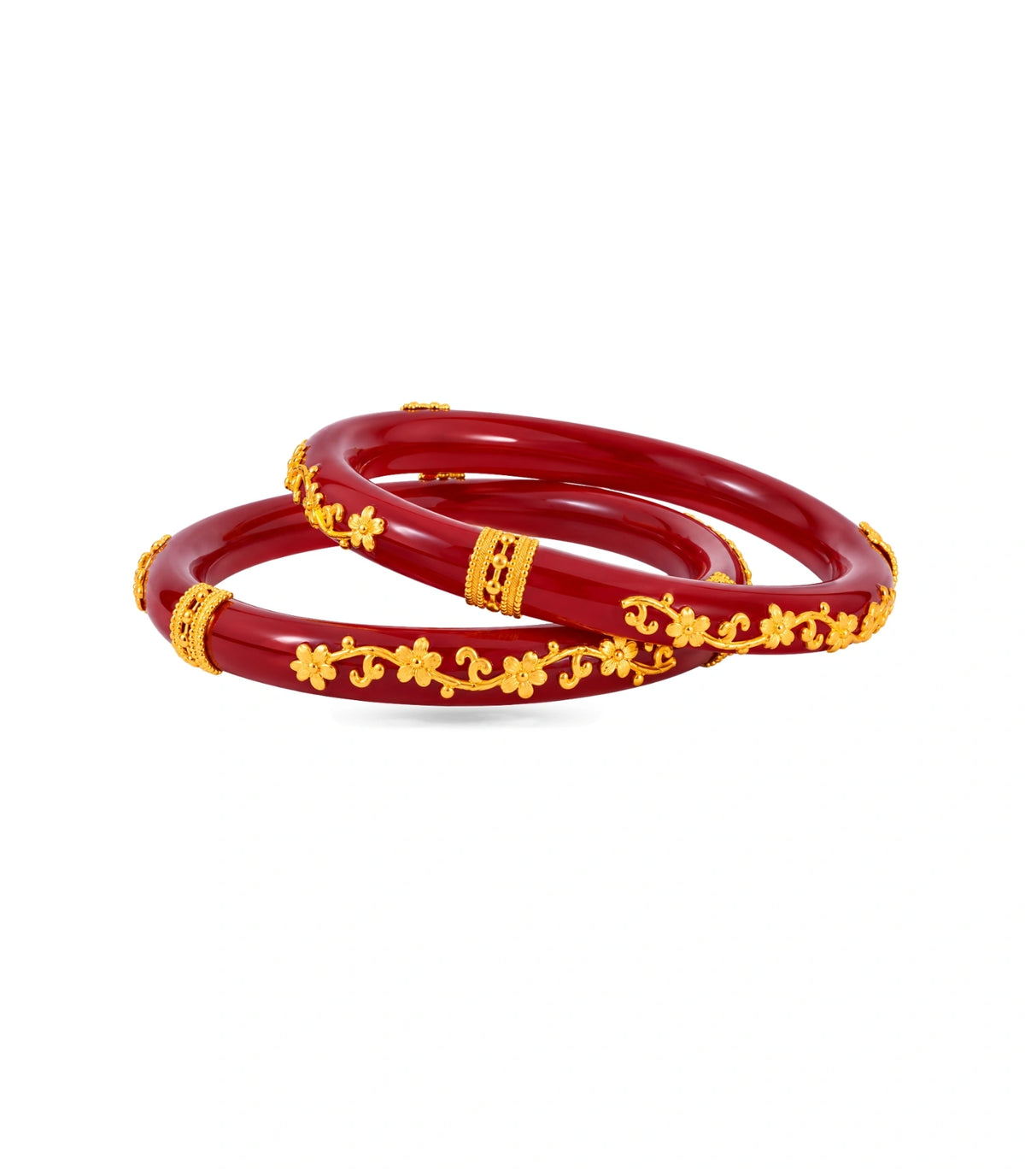 Gold Plated Maroon Royal Pola Bangle Set