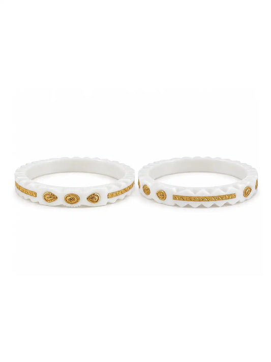 Gold Plated White Wide Vintage Pola Bangle Set