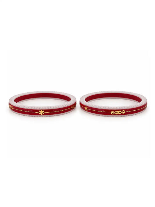 Gold Plated Red White Bangle Set
