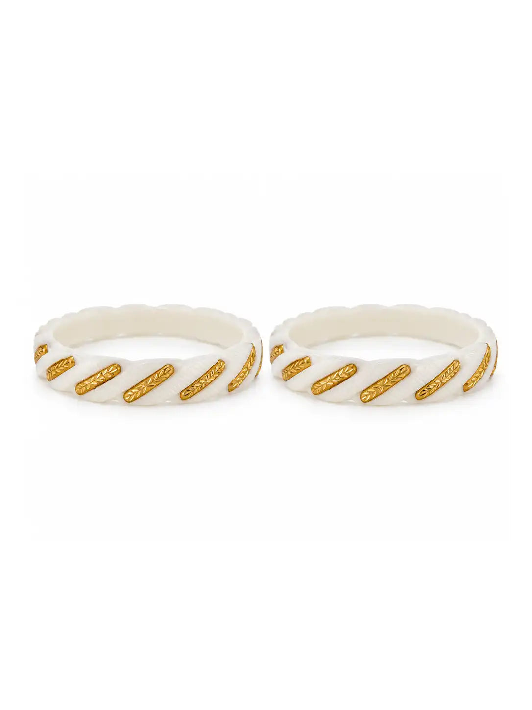 Gold Plated White Wide Sakha Bangle Set