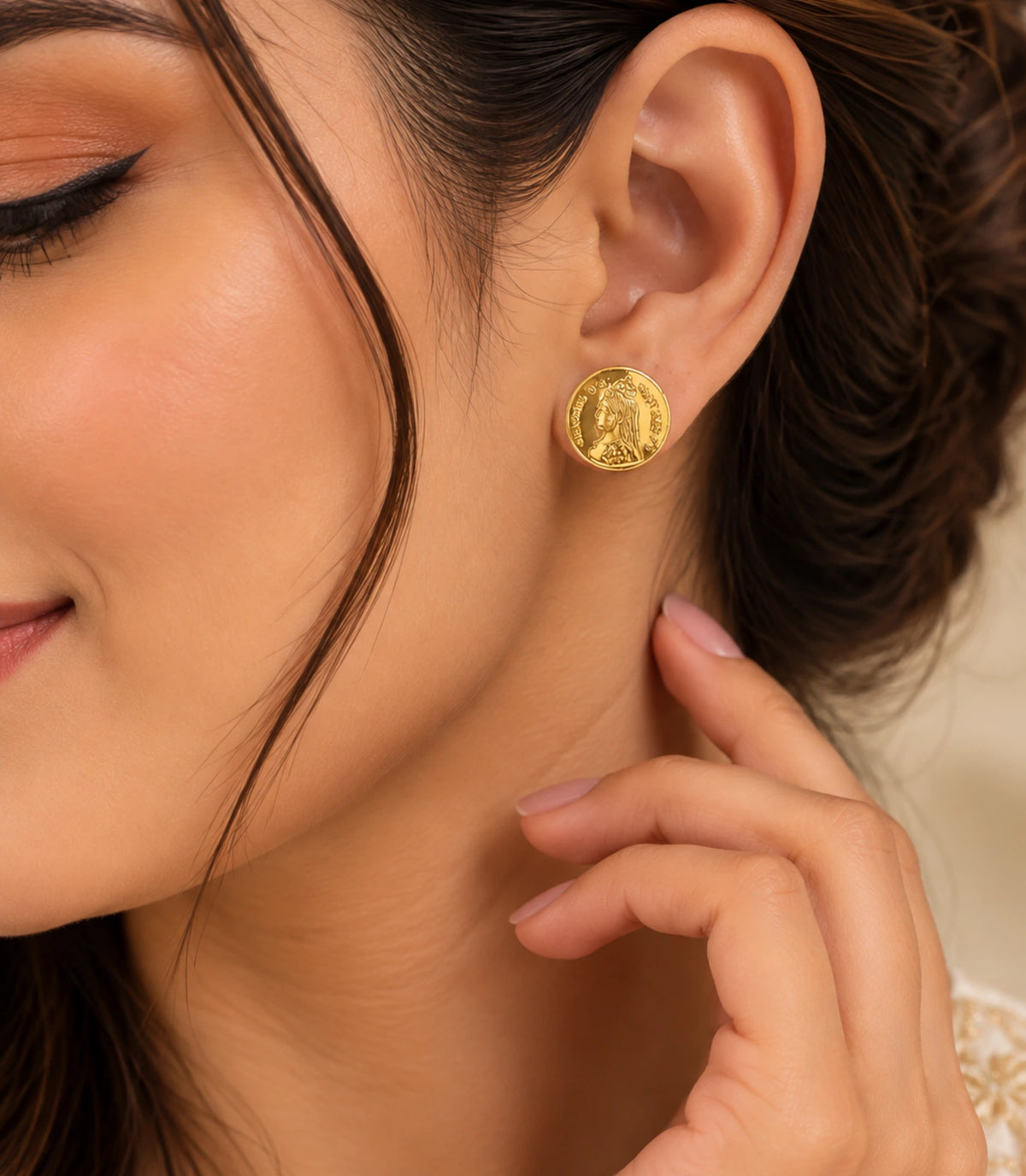 Gold Plated Coin Inspired Stud Earrings