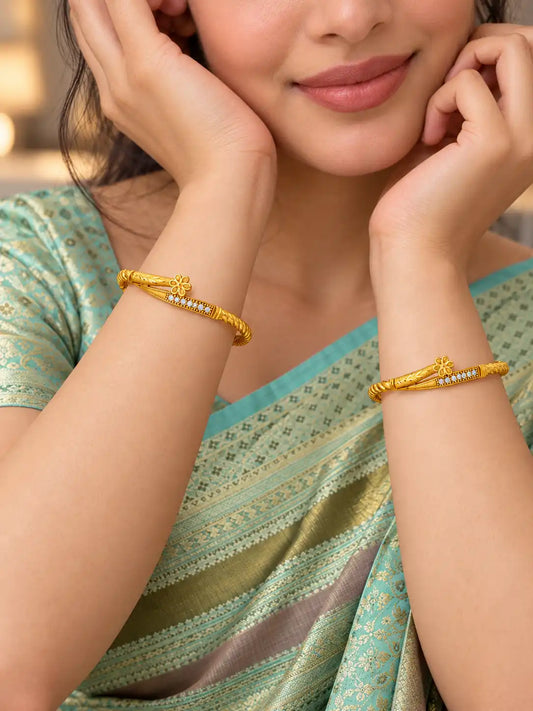 Gold Plated Floral AD Bangle Set