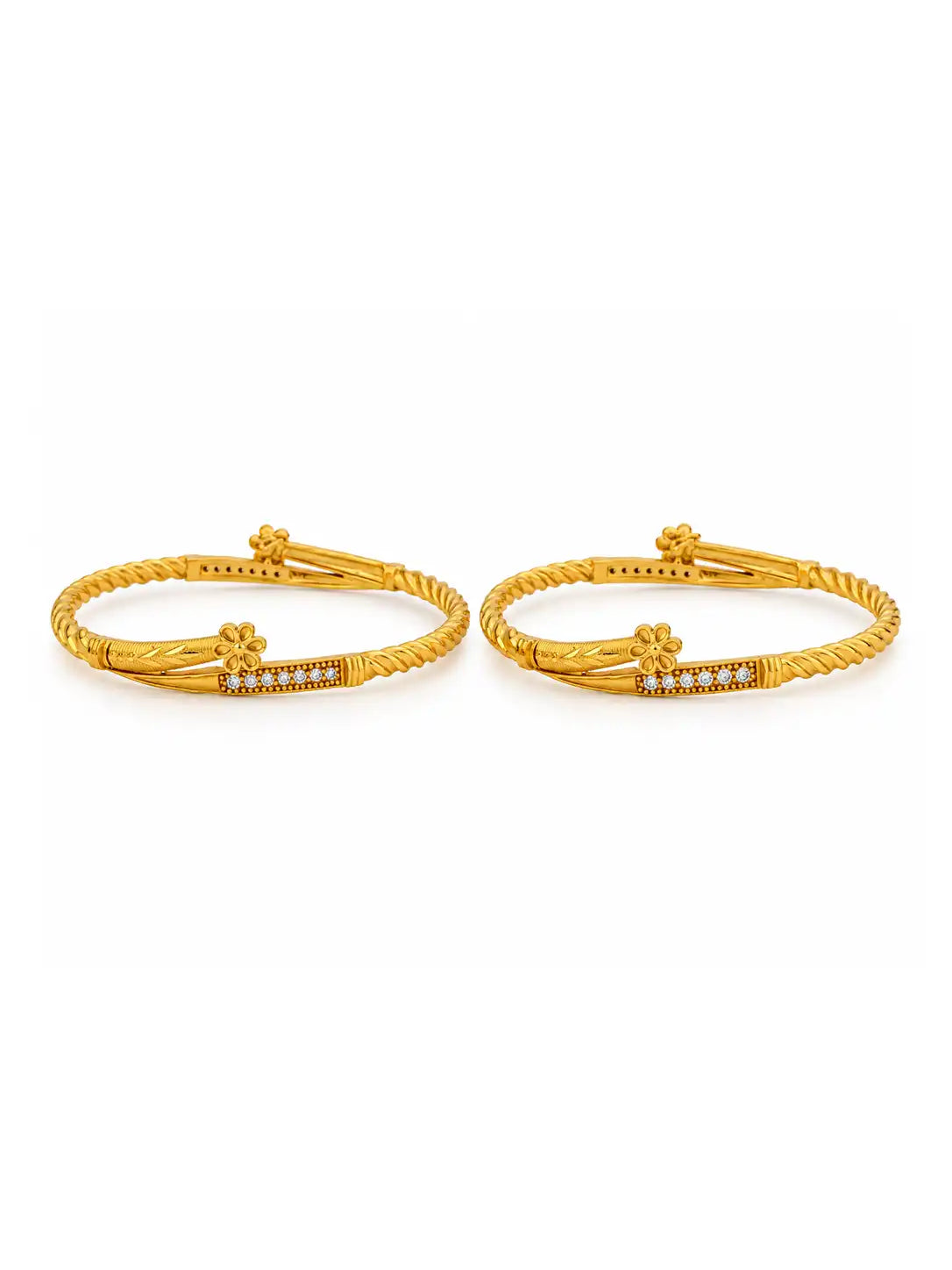 Gold Plated Floral AD Bangle Set