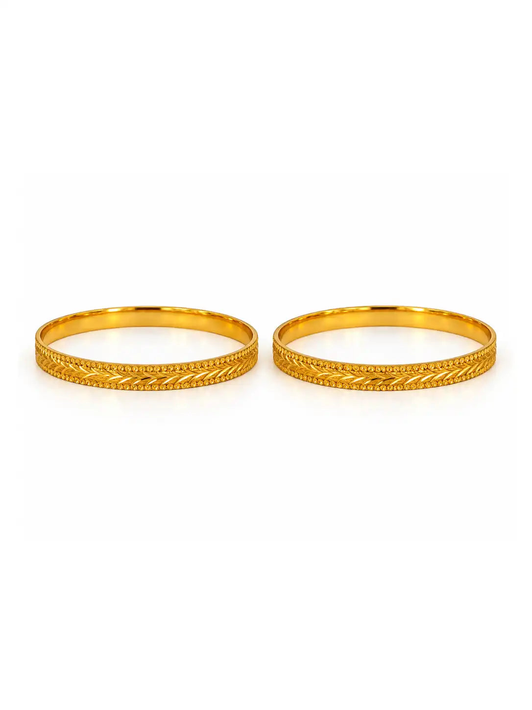 Gold Plated Grass Patterened Bangle Set