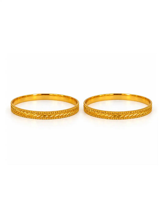 Gold Plated Grass Patterened Bangle Set