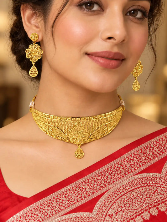 Gold Plated Wedding Floral Filigree Choker