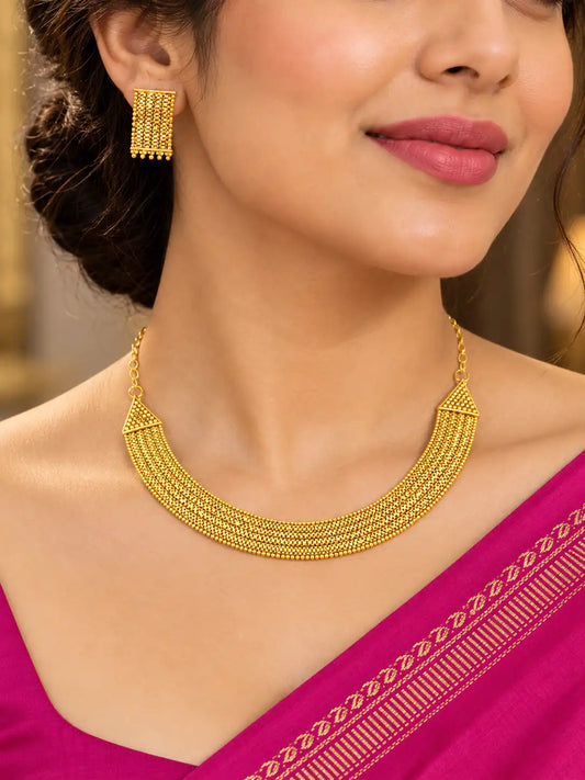 Gold Plated Festive Mesh Collar Necklace Set