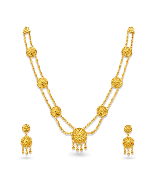 Gold Plated Floral Long Layered Necklace
