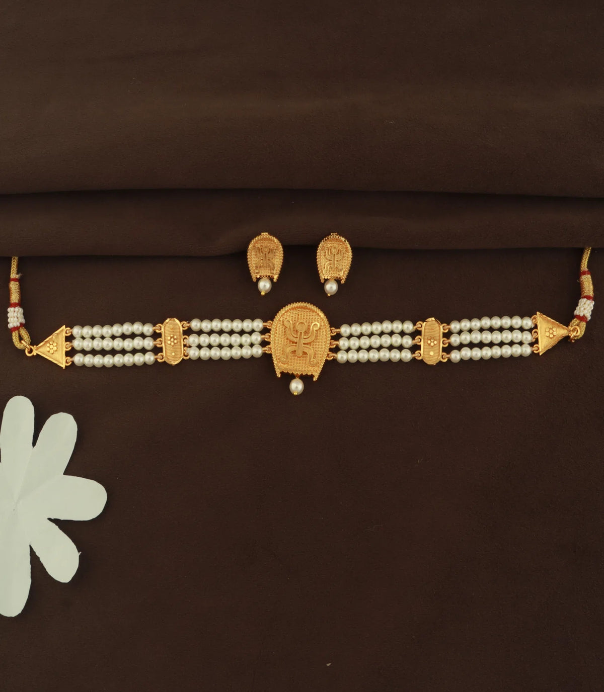 Gold Plated Butterfly Pearl Choker Set