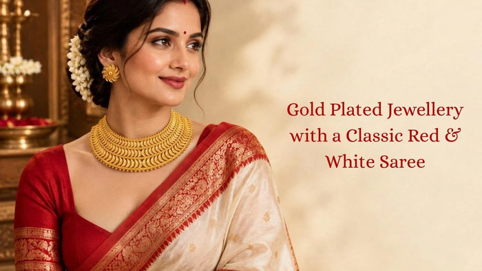 How to Style Gold Plated Jewellery with a Classic Red & White Saree?