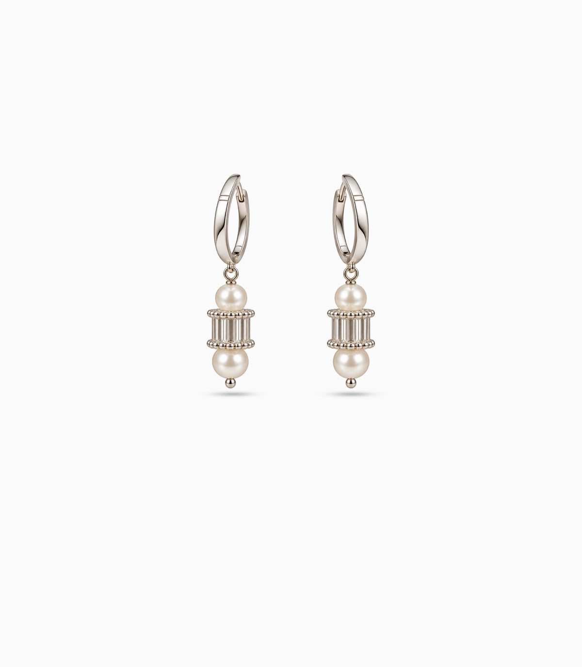 Rhodium Plated Crystal Drum & Pearl Hoop Earrings