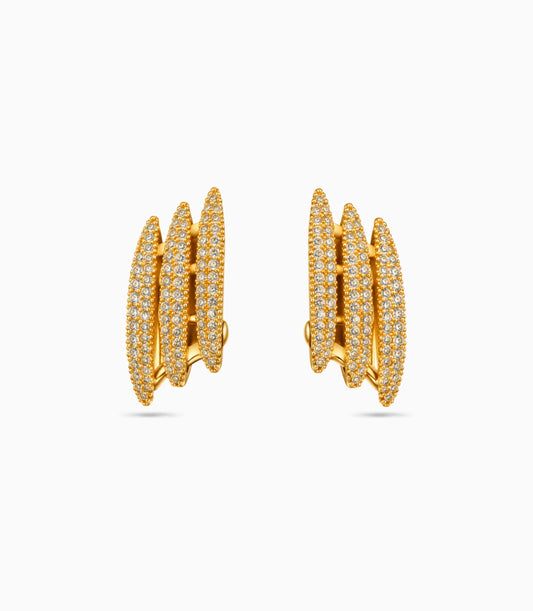 Gold Plated Three Row Hoop Earrings
