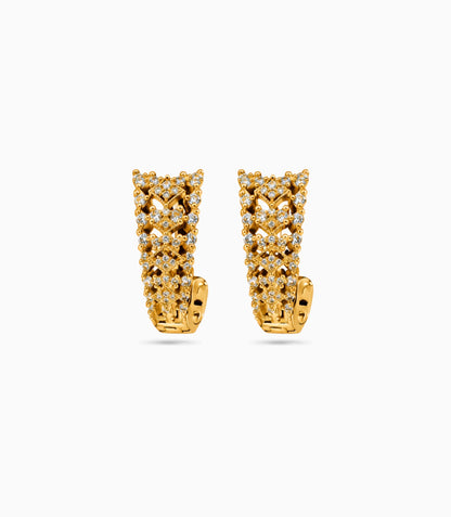 Gold Plated Geometric Lattice Design Hoop Earrings