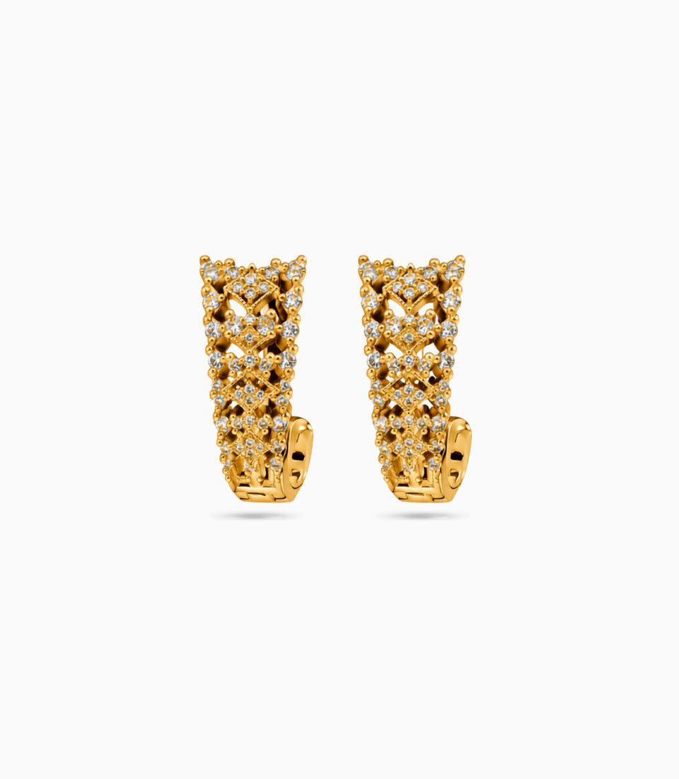 Gold Plated Geometric Lattice Design Hoop Earrings