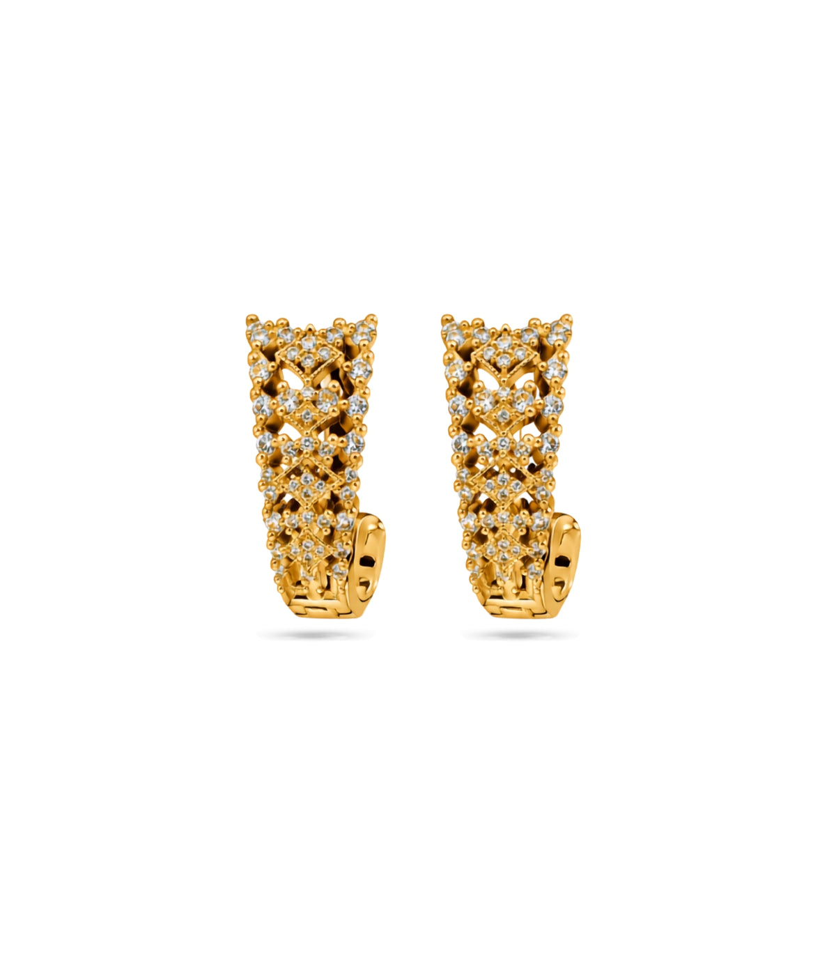 Gold Plated Geometric Lattice Design Hoop Earrings