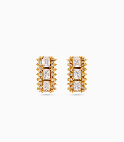 Gold Plated Cushion AD Hoop Earrings